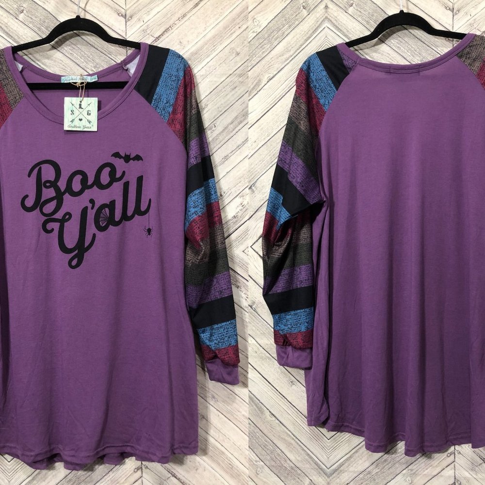 NWT southern grace 3X Boo yall purple raglan shirt